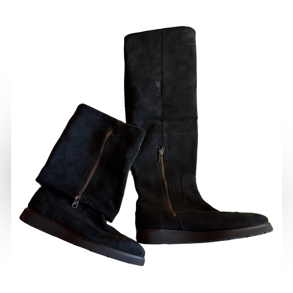 Johnston and Murphy Bree Suede Foldover Cuff Boots with Zippers, Size 7.5, Black